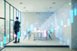 © Who is Danny - Back view of young man in modern office with growing forex chart hologram on blurry background. Financial growth and trade concept. Double exposure.