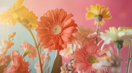Poster - beautiful spring flowers on paper background : Generative AI