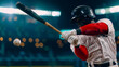 © Shutter2U - Baseball player in action swinging bat at ball during game.