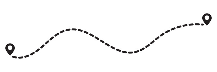 Route icon. Two points with dotted path and location pin. Route location icon two pin sign and dotted line. Travel vector icon. Travel from start point and dotted line tracing.