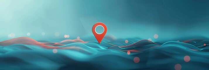 Aufkleber - A clean, minimalist image of a red location pin on a blue wavy background, perfect for navigation and travel apps. Generative AI