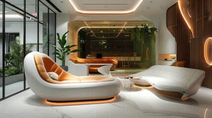 Poster - In the near future, a proposal for innovative system furniture by an IT company. Generative AI.