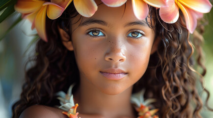 Wall Mural - Helpful and kind young Hawaiian girl. Generative AI.