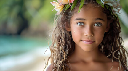 Wall Mural - Helpful and kind young Hawaiian girl. Generative AI.