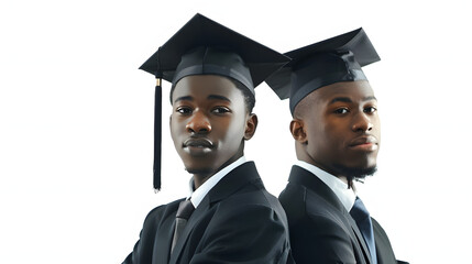 Wall Mural - black graduates wear black suits on graduation day at university isolated on white background, cinematic, png