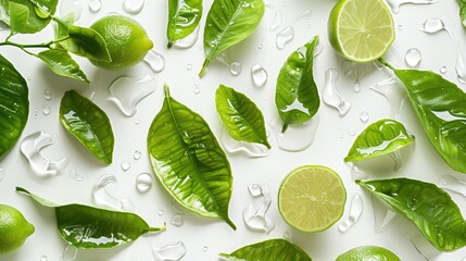 Sticker - Citrus leaves, white background.. Generative AI