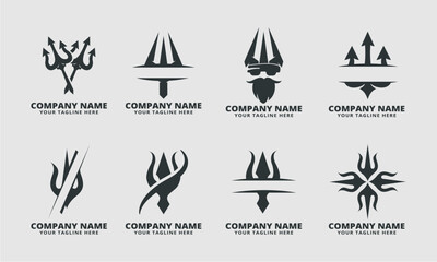 set of trident logo vector silhouette