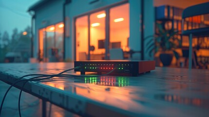 Poster - Computer and router in a office. Generative AI.
