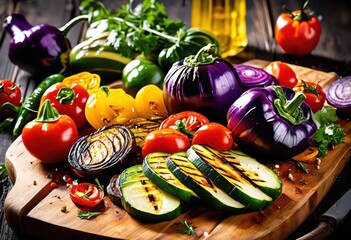 Wall Mural - vibrant grilled vegetables close food lovers recipes, healthy, delicious, meal, cooking, culinary, colorful, tasty, dish, vegetarian, summer, barbecue