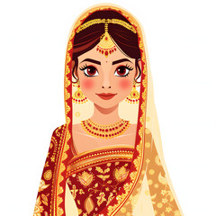 Wall Mural - beautiful indian bride wearing a traditional indian bridal dress isolated on white background, flat design, png
