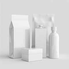 Wall Mural - white bottle, box and cardbox milk on white background