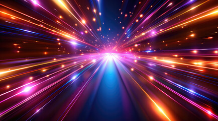 Leinwandbilder - Abstract colorful light rays background vector illustration design with a blur effect. central perspective positioning. Vector abstract speed motion and glowing neon lines background. Generative AI.