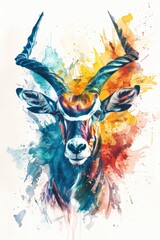 Wall Mural - A vibrant antelope with abstract colorful paint splatters, perfect for creative and artistic uses