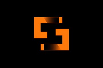 Wall Mural - A modern logo featuring the letter 'e' in bold black and vibrant orange colors, suitable for use in various design projects