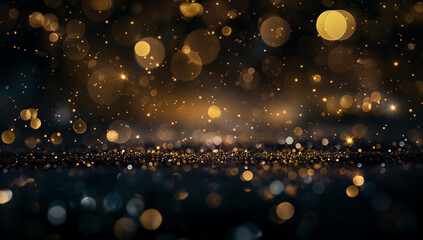 a blurry image of gold and blue sparks with a dark background