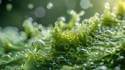 Poster - A close up Material Mockup of microalgae. Generative AI.