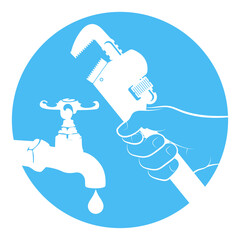 Wall Mural - Water key in hand and faucet symbol in circle