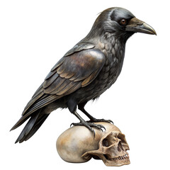 Wall Mural - Black crow with skull realistic isolated illustration.