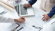 © Charlie's - Architecture drawing on architectural project business architecture building construction Colleagues designer Planning Design on blueprint and compasses