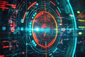 Poster - a futuristic heads-up display screen with red and blue lights