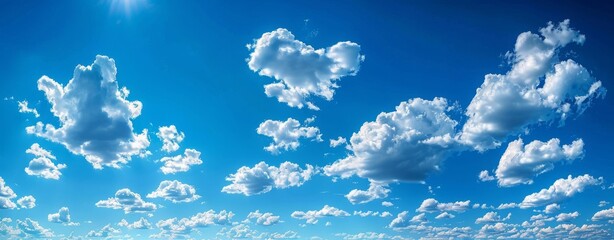 Wall Mural - blue sky with small clouds, clean and refreshing background, horizontal layout, high resolution, cle