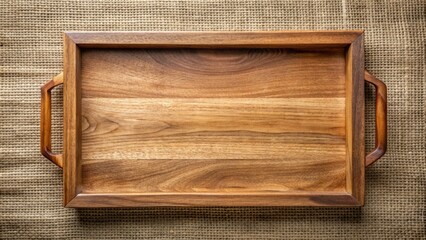 Poster - Wooden serving tray on a burlap cloth.