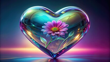 Poster - Colorful heart-shaped glass ornament with a flower inside.