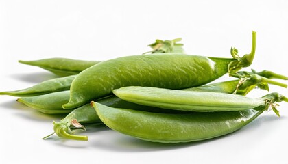 Wall Mural - snow pea - Pisum sativumis - an edible pod pea with flat pods and thin pod walls, eaten whole, with both the seeds and the pod. Asian cooking vegetable food and broth concept.  Isolated on white