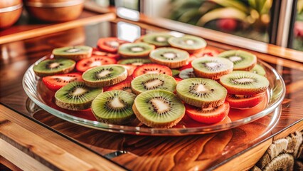 Canvas Print - Refreshing fruit platter with sliced kiwi and strawberries.