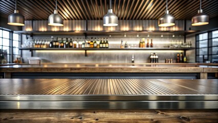 Wall Mural - Modern bar counter with industrial lighting.