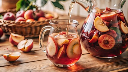 Canvas Print - Glass pitcher of sangria with fresh fruit slices.