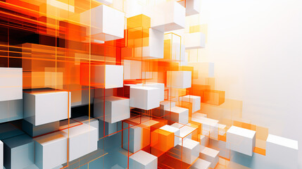 Poster - abstract background made of cubes orange and white