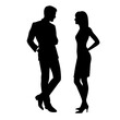 © Mahmuda - Man and woman standing and talking, vector silhouette white background