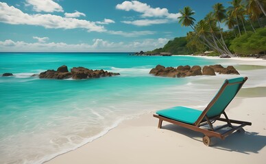 Wall Mural - Beach chair on an exotic beach at Seychelles.