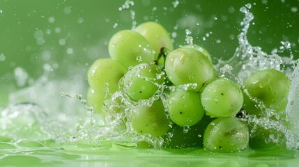 Green Grapes Splashing in Water