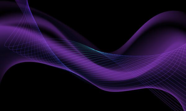 Abstract art blue purple line curve wave motine movement on black background vector