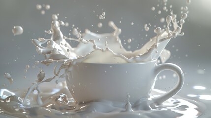 Wall Mural - Motion capture of milk being stirred in a cup with dynamic swirls and splashes showcasing fluidity