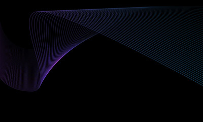 Poster - Abstract blue violet lines wave motion on black blank space background vector