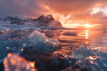 Wall Mural - Sunset Over Icebergs in the Arctic