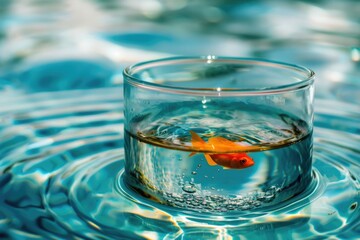 A goldfish is swimming in a glass bowl of water