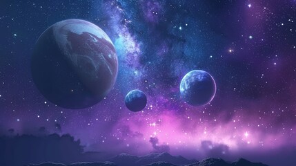 Wall Mural - Beautiful starry sky with planets, abstract cosmic background