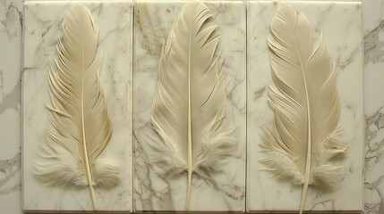 Sticker - panel wall art, wall decoration, marble background with feather designs