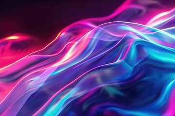 Poster - Abstract colorful fluid iridescent holographic neon wave motion background. 3d render design for banners, posters, wallpapers, covers. Gradient element
