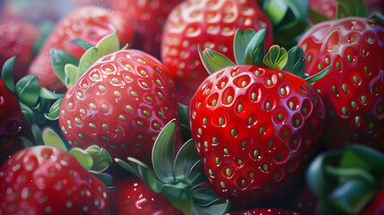 Close up macro of fresh organic strawberries.