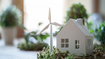 Poster - A small white house with a windmill on top of it
