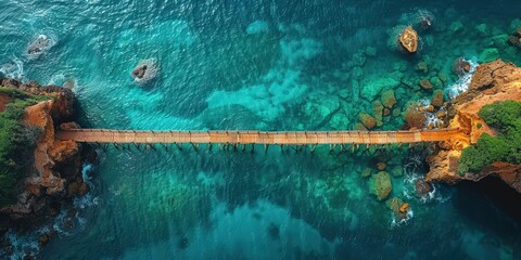 Wall Mural - Aerial View of Wooden Bridge Over Turquoise Water