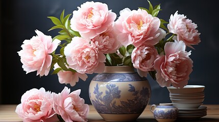 Poster - pink tulips in a vase