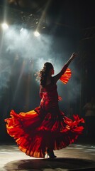 The Flamenco Festival in Seville. holidays in Spain. The girl in Spanish traditional attire. A woman is dancing a traditional Spanish dance