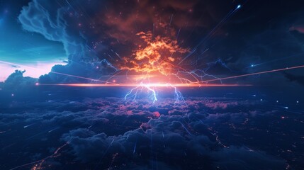 Wall Mural - colorful thunderstorm and lightning