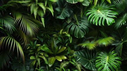 Leinwandbilder - A close-up view of a dense tropical rainforest filled with lush green foliage. Generative AI
